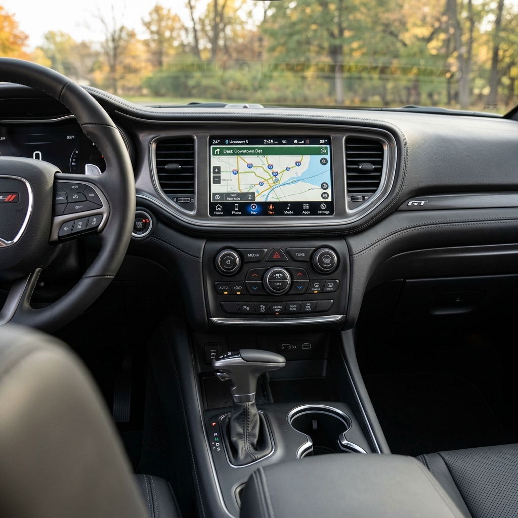 Driver side interior of a modern SUV featuring a center infotainment screen, climate controls, gear shift, and steering wheel. (Representative image for illustration purposes only. Actual vehicle may vary based on trim and configuration.)