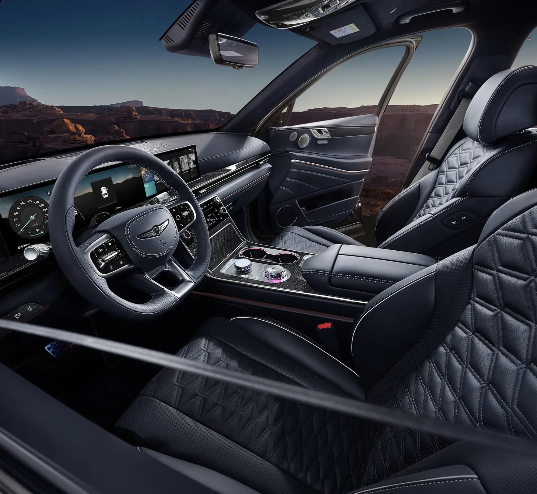 Genesis GV80 Coupe cabin with quilted seating and digital displays