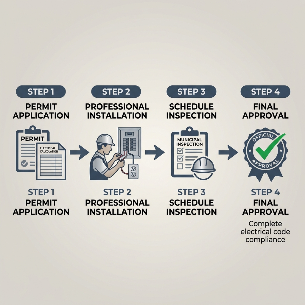 Infographic showing a 4-step process: permit application, professional installation, schedule inspection, and final approval. (Representative image for illustration purposes only. Actual vehicle may vary based on trim and configuration.)