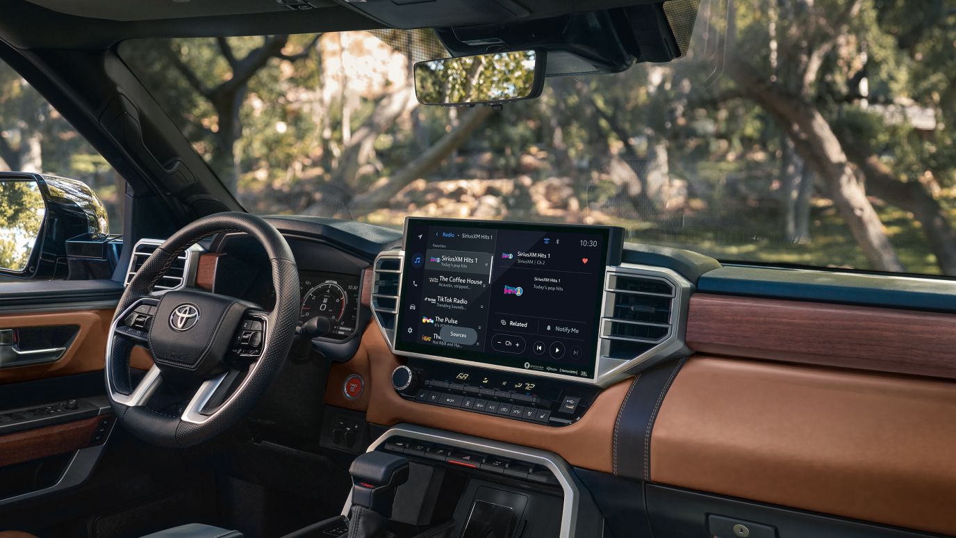A Toyota Tundra's dashboard and interior.