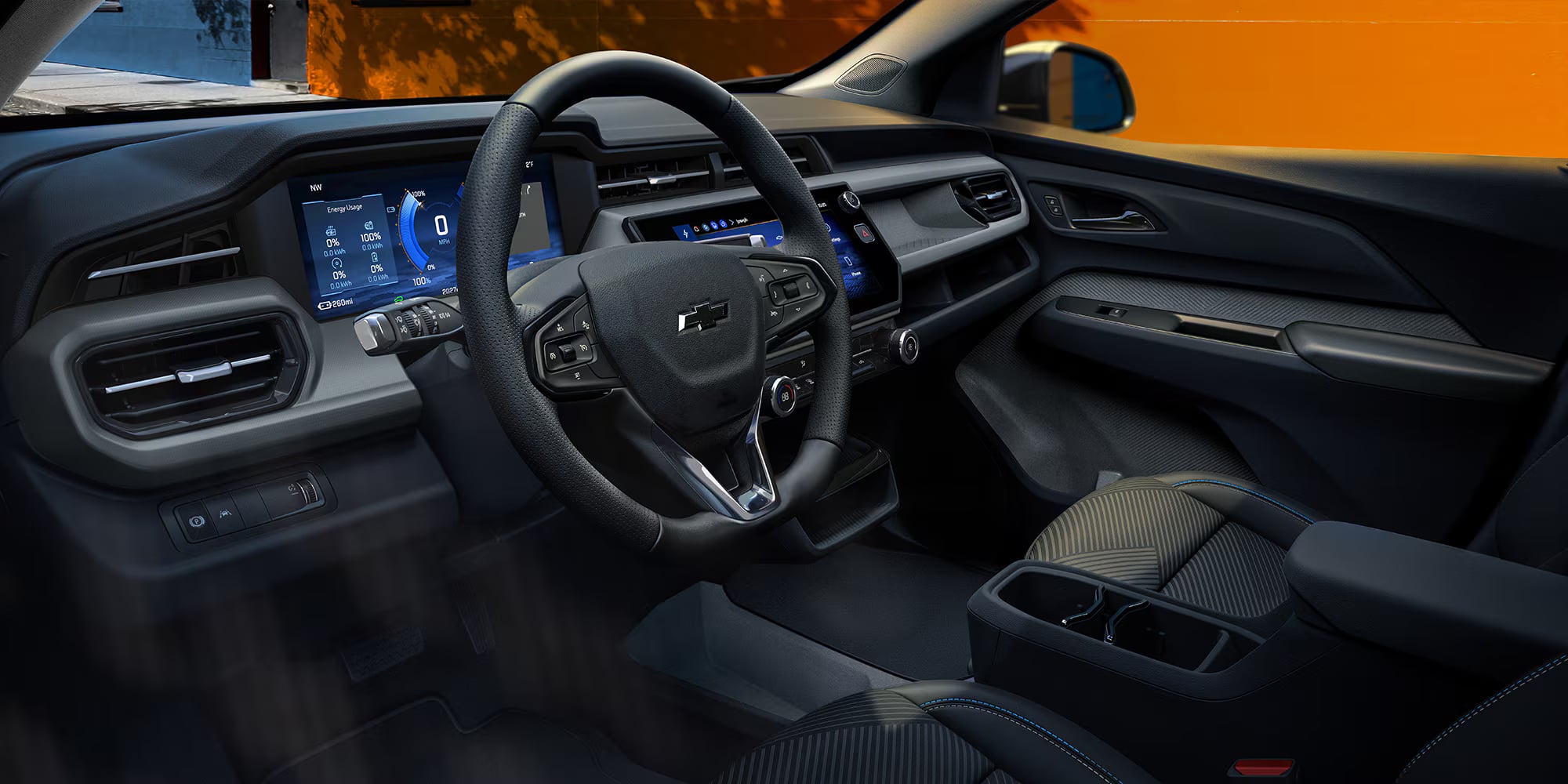 2027 Chevrolet Bolt cabin with digital displays and front seats