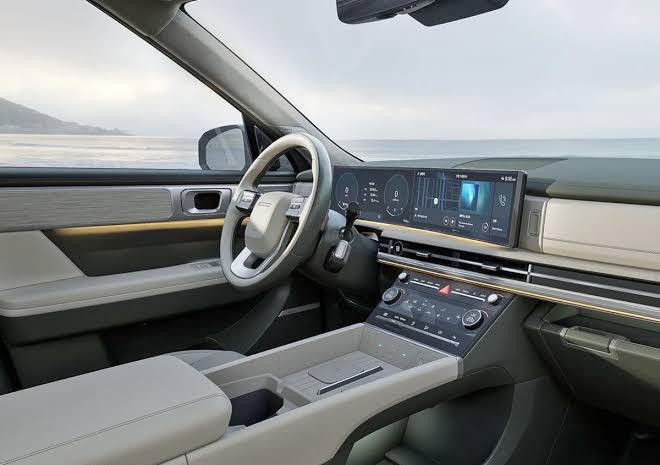 Modern Hyundai Santa Fe interior with dual-screen dashboard
