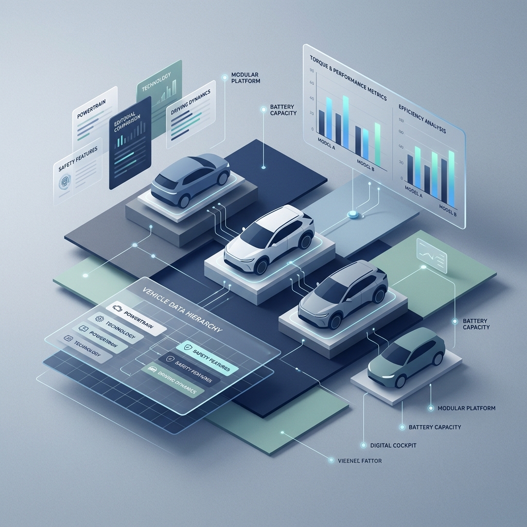3D isometric illustration of car models connected to floating vehicle data analytics dashboards and performance charts. (Representative image for illustration purposes only. Actual vehicle may vary based on trim and configuration.)