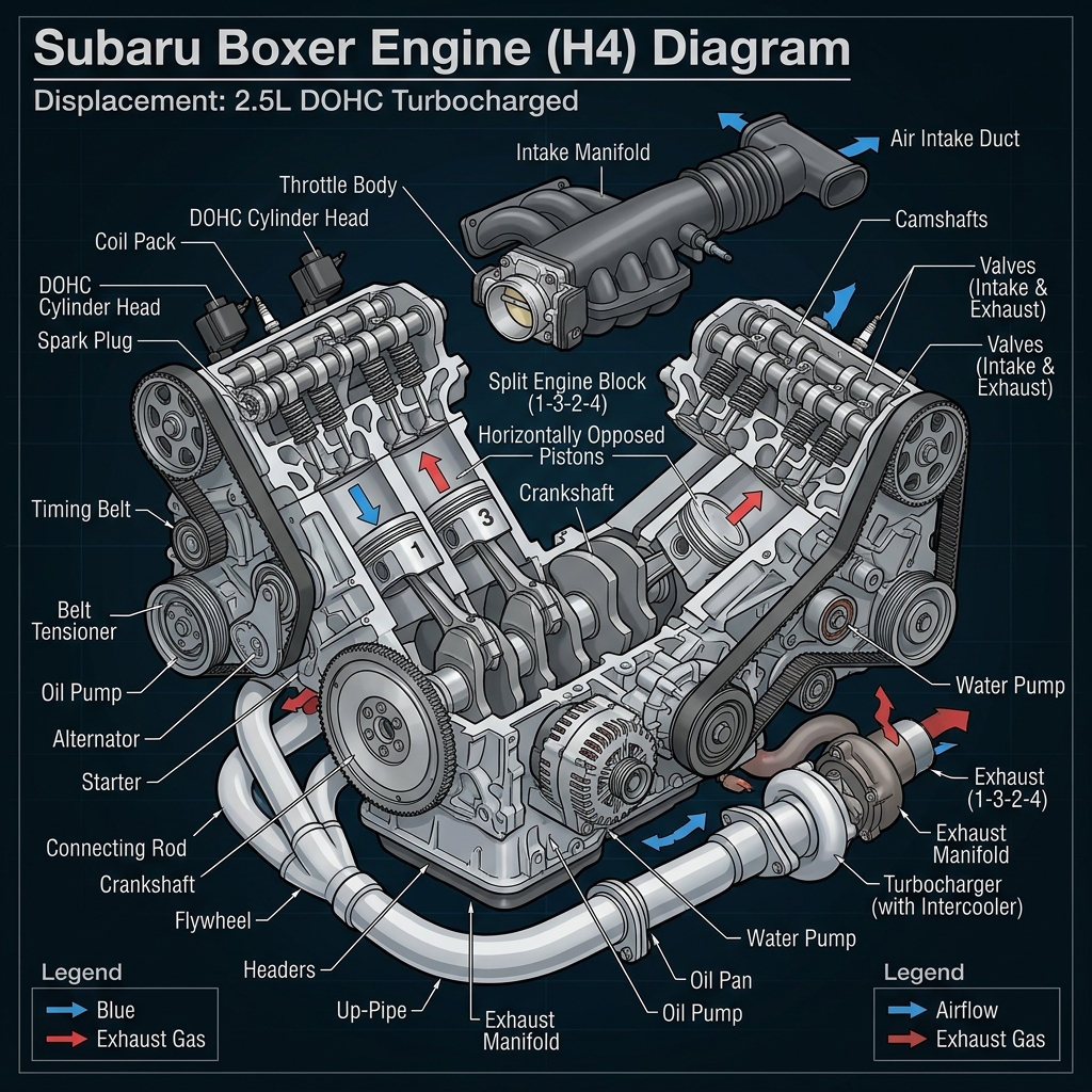 AI generated: subaru boxer engine diagram