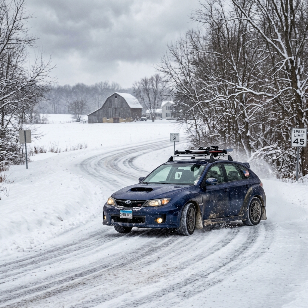 AI generated: subaru impreza in snow in illinois