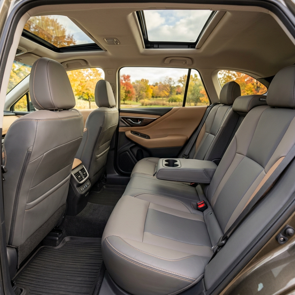 Interior view of a modern SUV showing two-tone leather seats, rear legroom, and dual sunroofs. (Representative image for illustration purposes only. Actual vehicle may vary based on trim and configuration.)