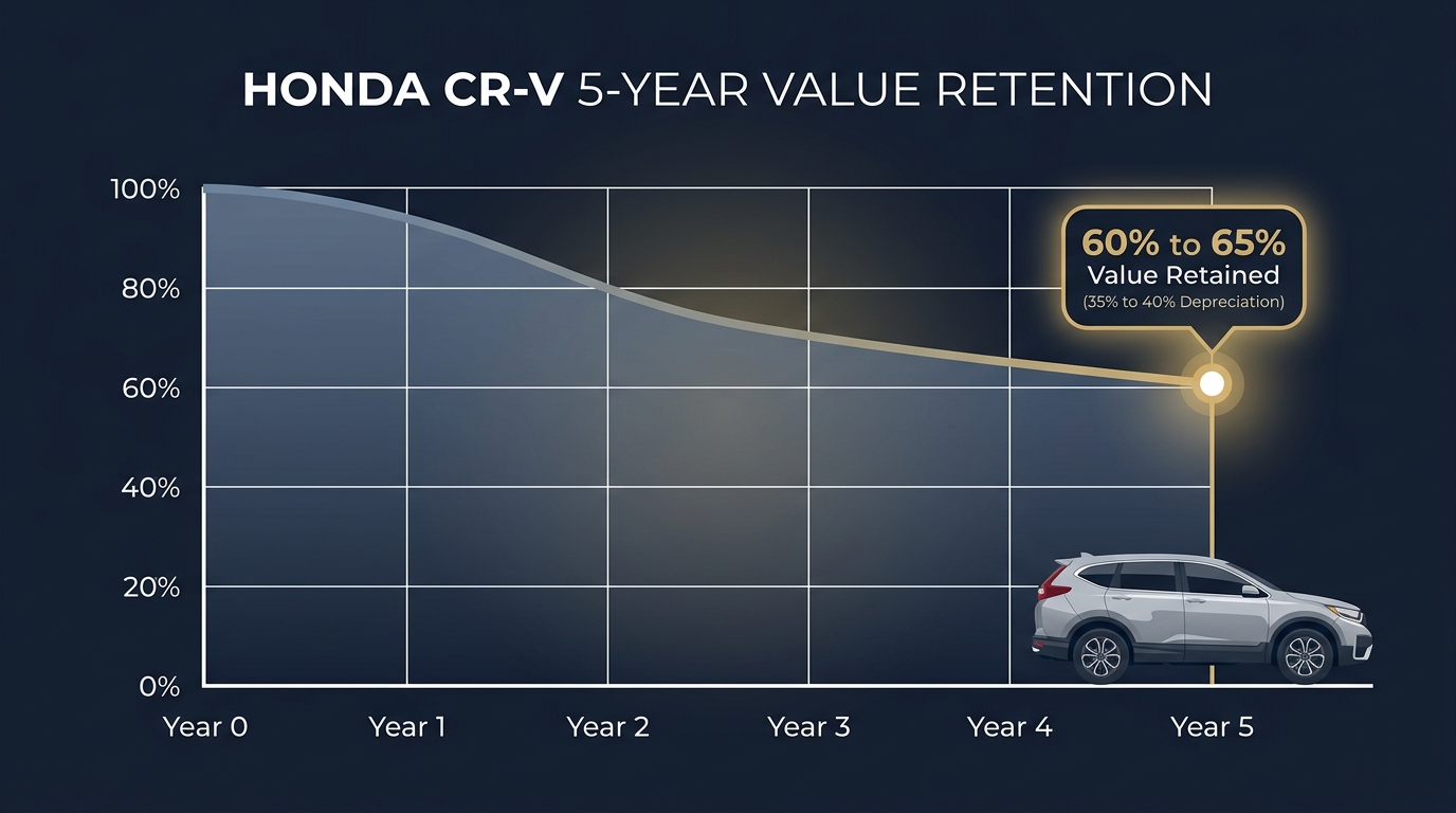 Line graph showing Honda CR-V retaining 60% to 65% of its value after 5 years of ownership. (Representative image for illustration purposes only. Actual vehicle may vary based on trim and configuration.)