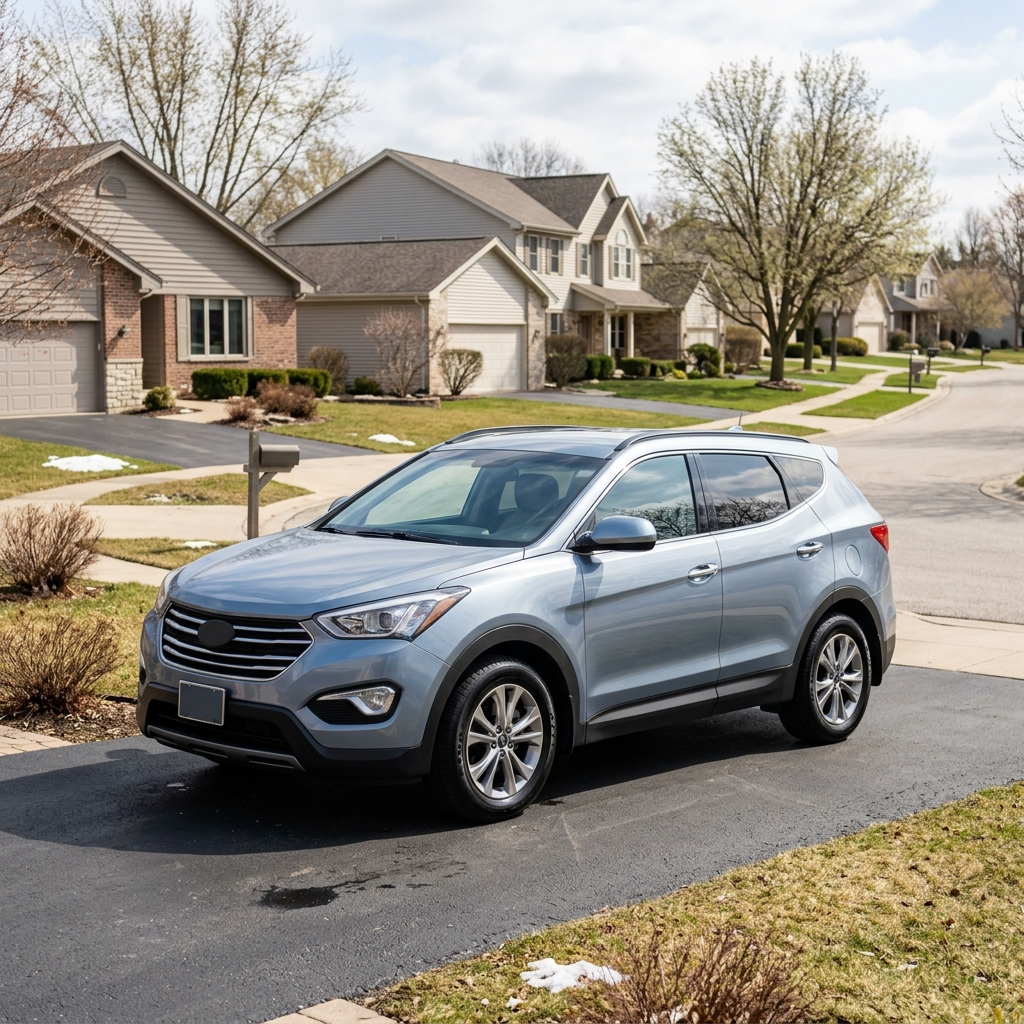 Light blue SUV parked in the driveway of a suburban neighborhood home on a clear day. (Representative image for illustration purposes only. Actual vehicle may vary based on trim and configuration.)
