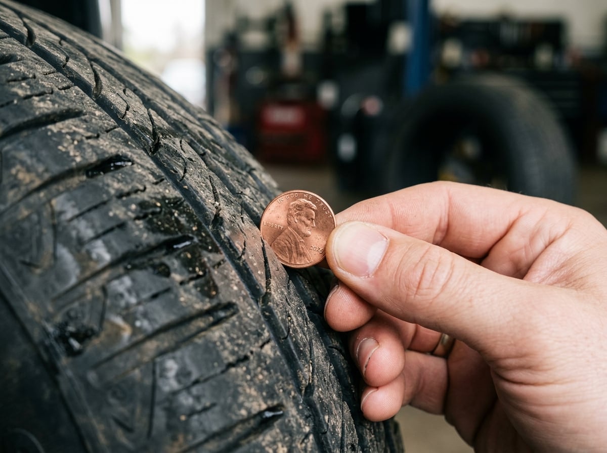 Checking tire tread depth with a coin (Representative image for illustration purposes only)