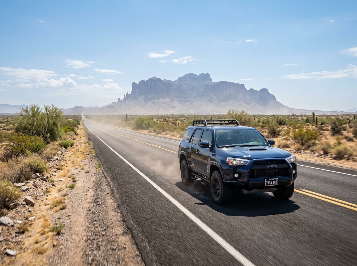 Vehicle driving on a High Desert highway with heat haze (Representative image for illustration purposes only)