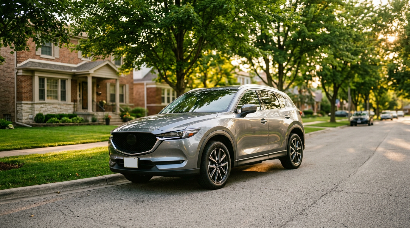 A silver SUV parked on a tree-lined residential street next to a brick house. (Representative image for illustration purposes only. Actual vehicle may vary based on trim and configuration.)