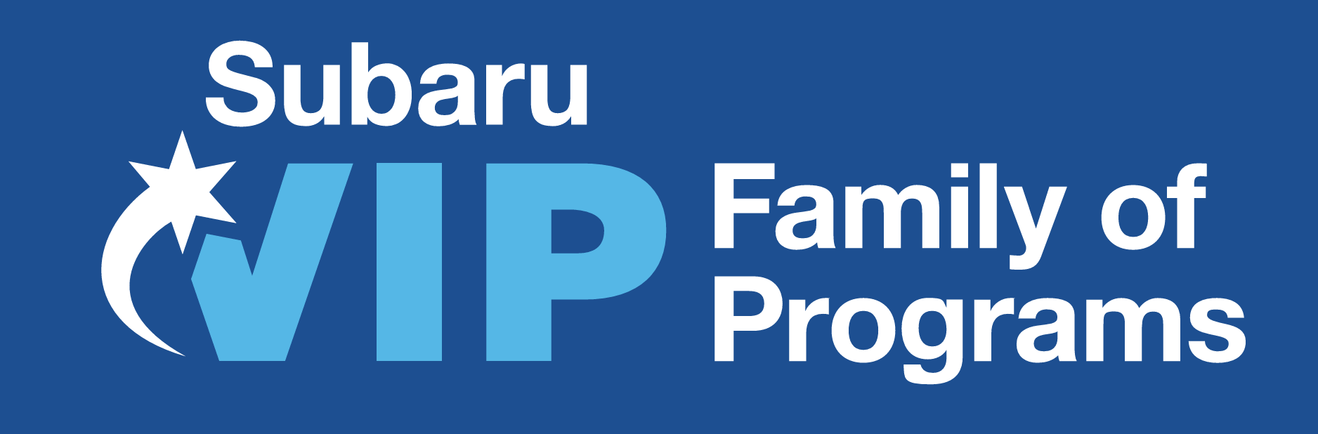 Subaru VIP Family of Programs logo featuring white and light blue text on a dark blue background with a star graphic.
