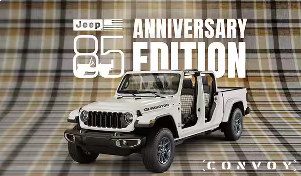 Close up of the 2026 Jeep Gladiator 85th Anniversary Edition badging and unique grille.