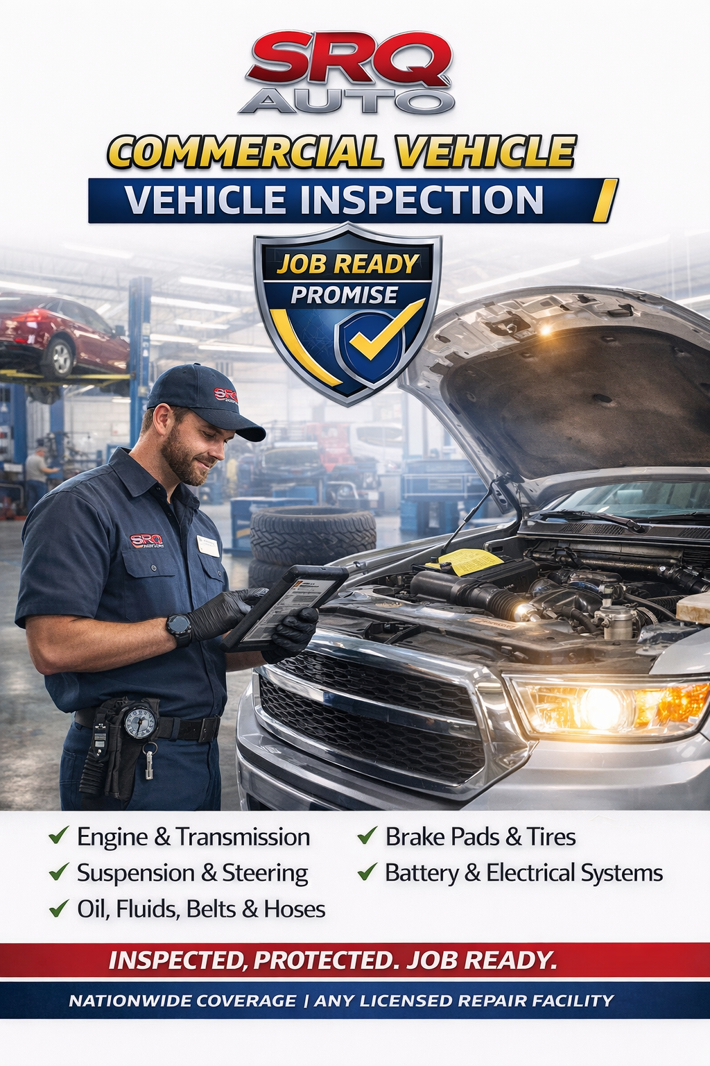 A professional technician inspecting the engine and electrical components of a shuttle bus.