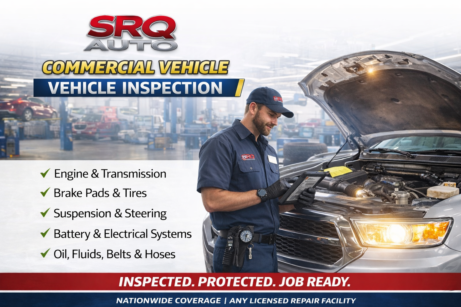 A close-up of a well-maintained commercial diesel engine being inspected by a technician.