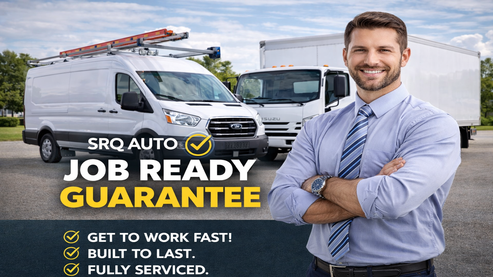 A technician performing a multi-point inspection on a commercial van