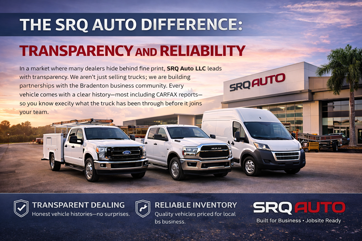 Your Business Engine: Premium Pre-Owned Commercial Vehicles at SRQ Auto LLC