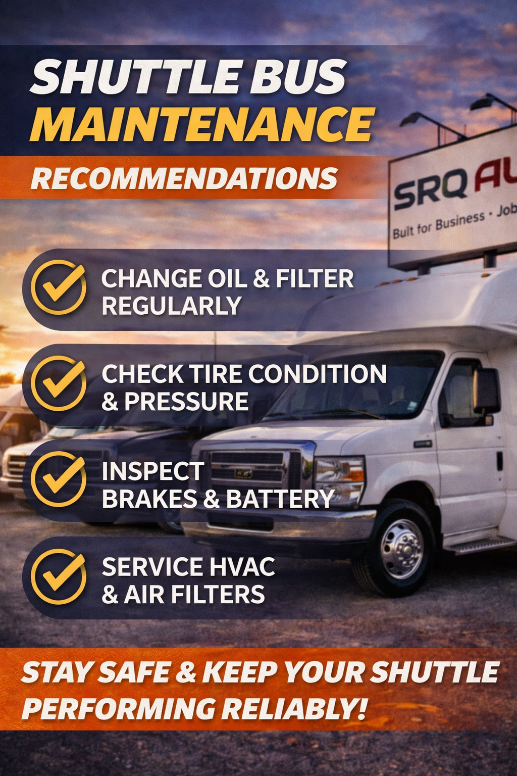 A checklist showing maintenance tasks for commercial shuttle buses.