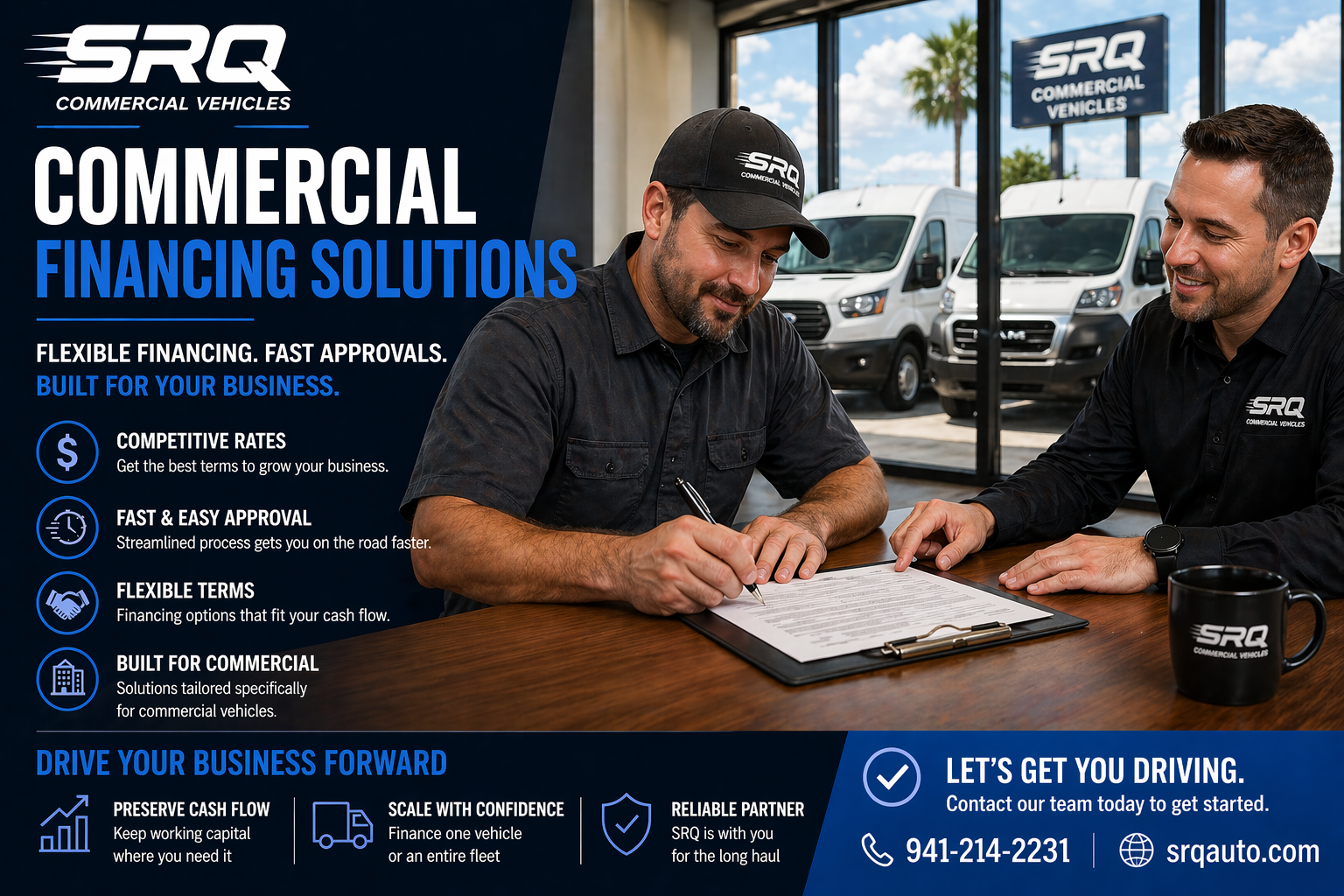 A consultant discussing commercial credit options for a shuttle bus purchase