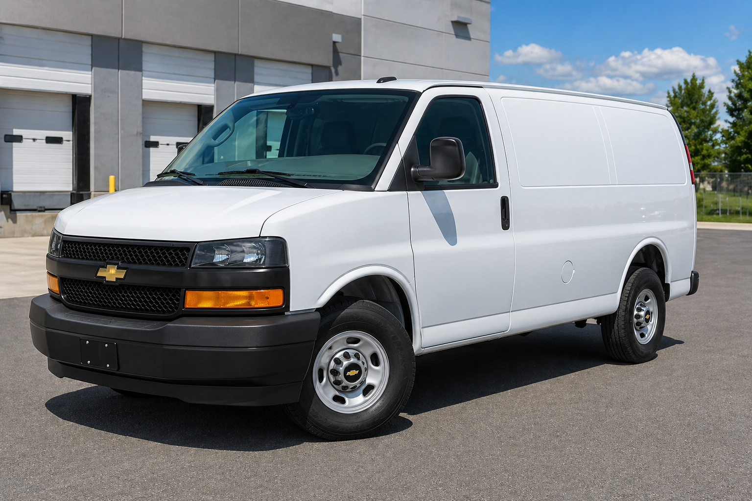 A classic Chevrolet Express work van, known for durability.
