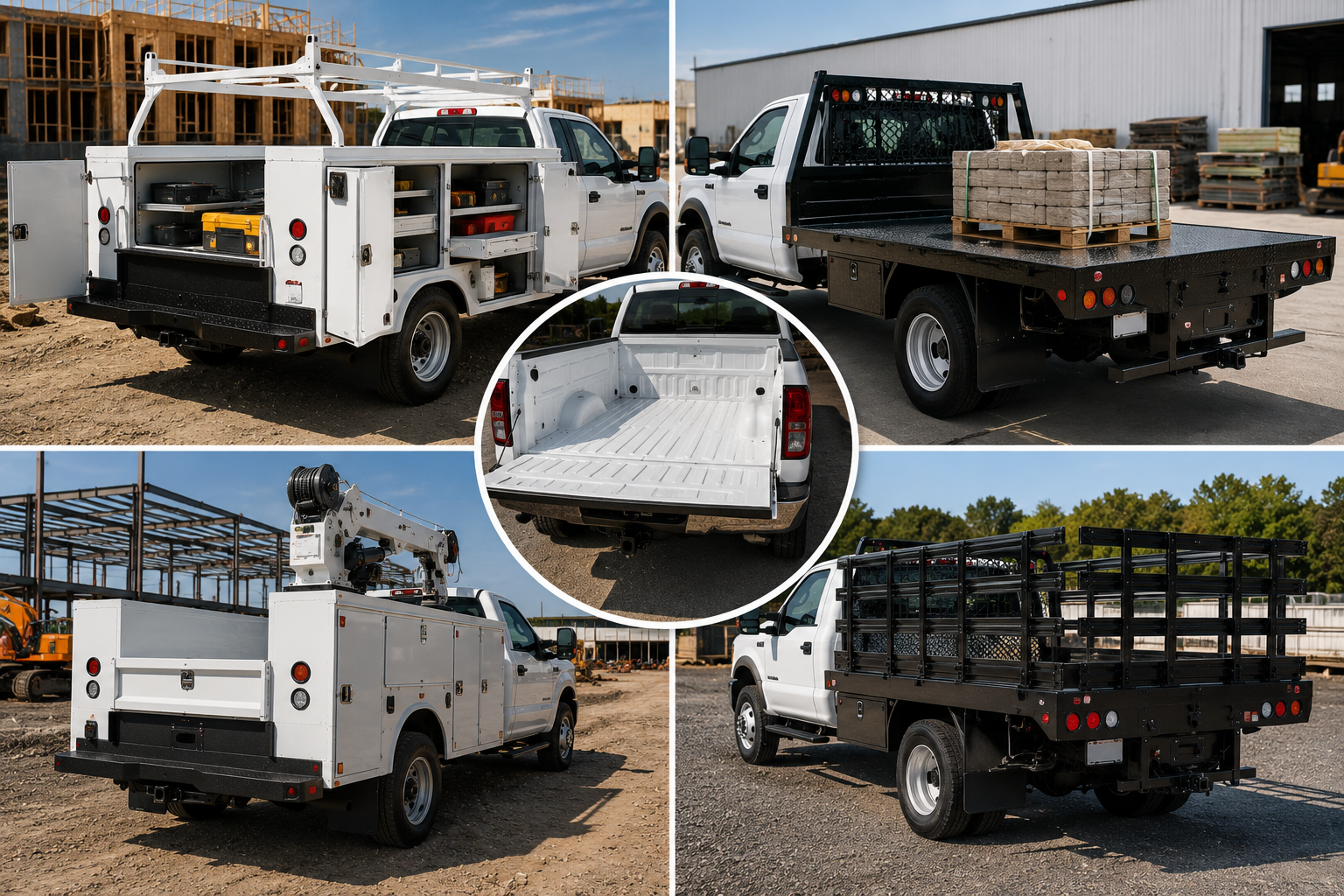 A service body truck with organized compartments.