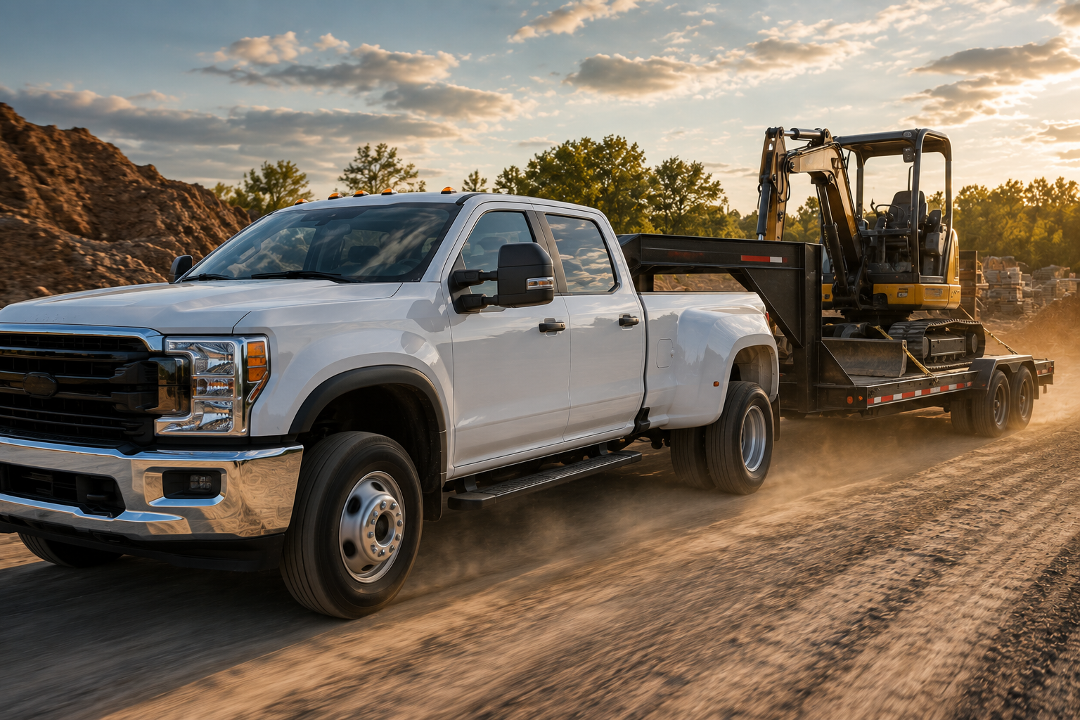 Heavy duty truck hitch and towing setup.