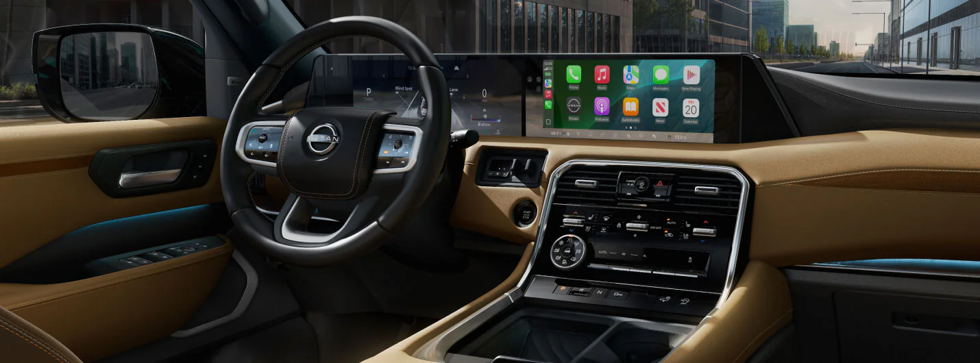 Visualization of the ProPILOT Assist 2.1 system helping a driver maintain lane position and distance