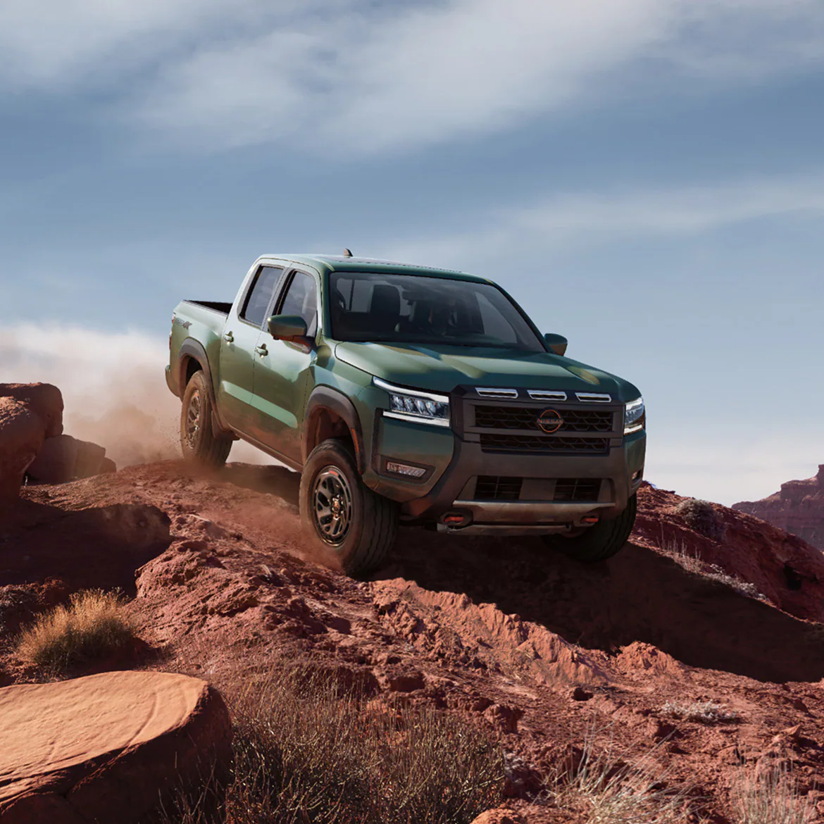 Graphic depicting the Nissan Safety Shield 360 features surrounding the Frontier