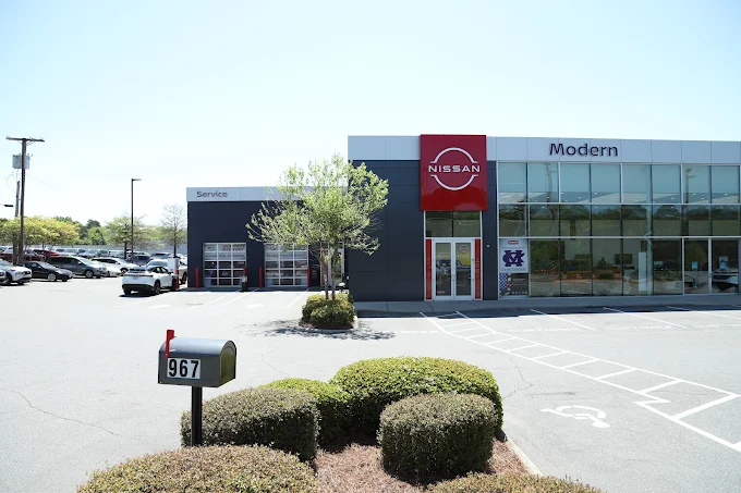 Exterior of Modern Nissan of Concord dealership in Concord, NC
