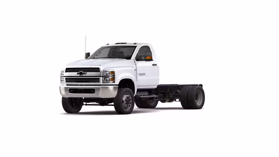 A professional 2024 Chevrolet Silverado 4500 HD chassis cab parked at a job site in Winston-Salem