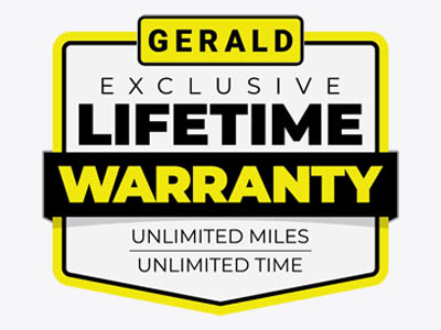 Iconography representing the Gerald Exclusive lifetime warranty and community involvement