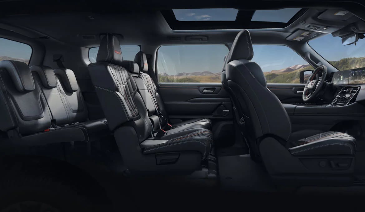 Three-row 2026 Nissan Armada interior with black seating