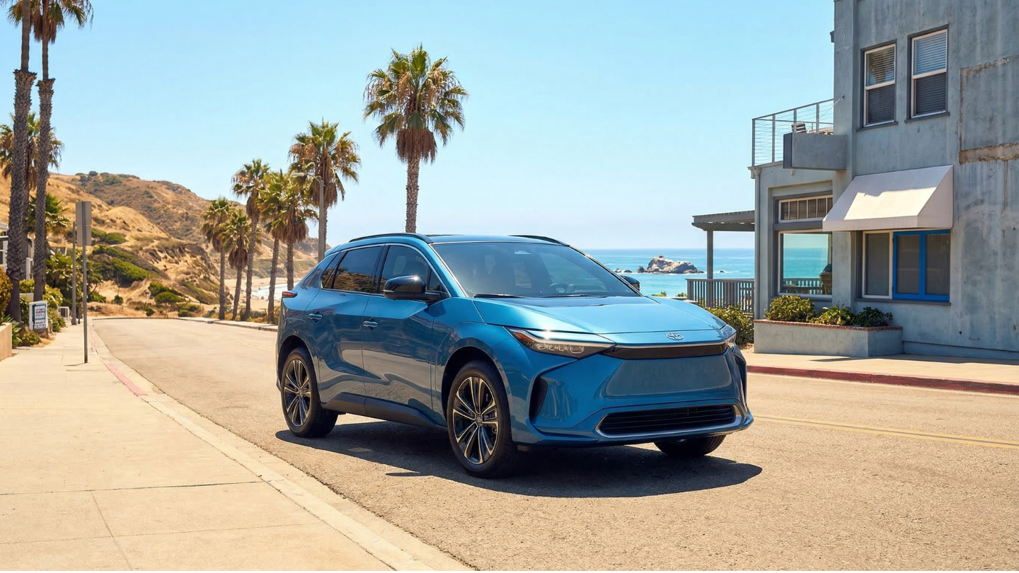 2026 Toyota bZ electric SUV in hot Los Angeles summer weather