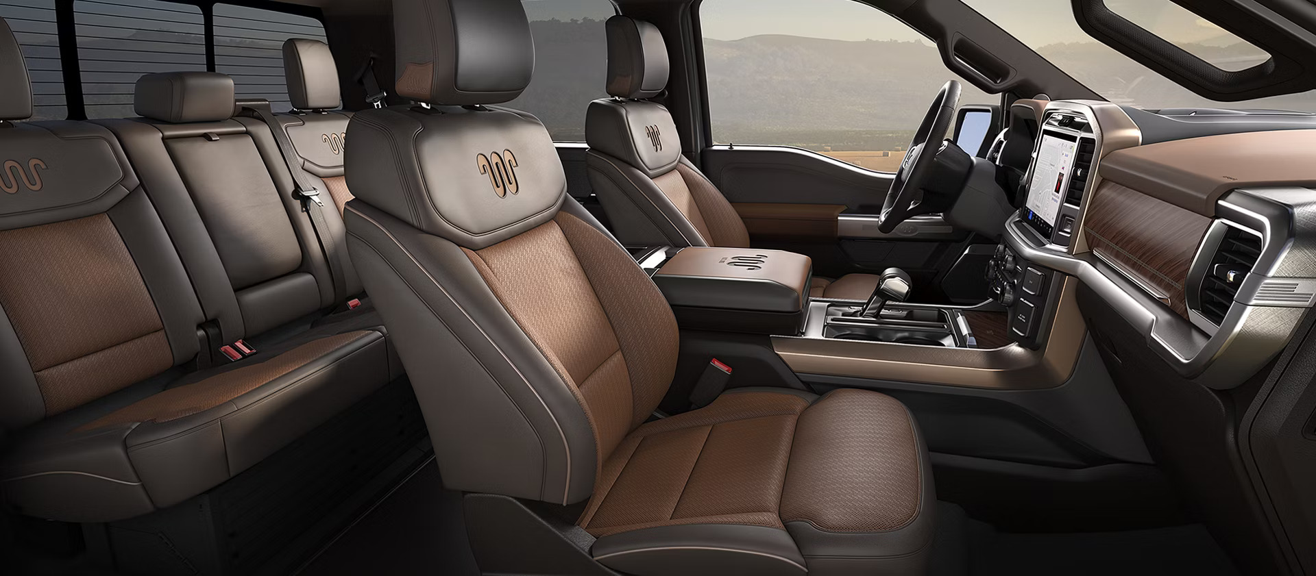 The interior of a Ford F-150.