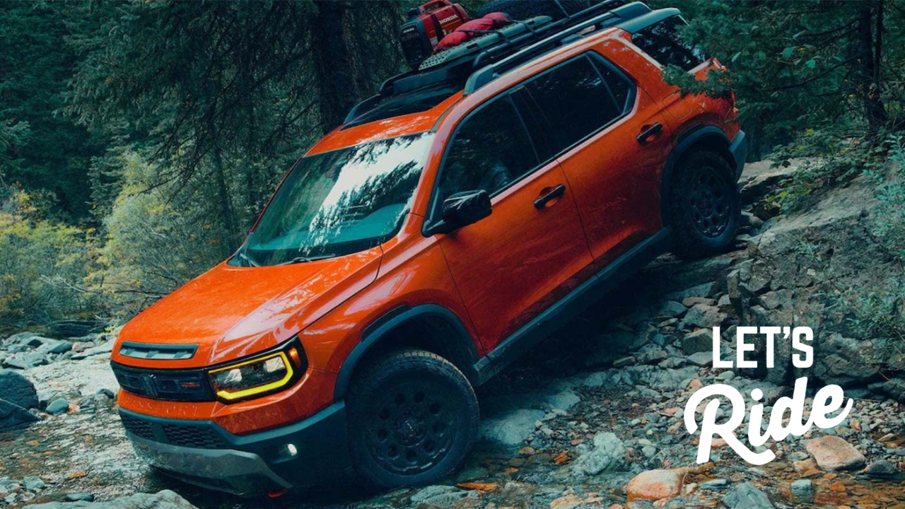 A wide shot of the all-new 2026 Honda Passport in a rugged outdoor setting, highlighting its bold new design and wide stance.