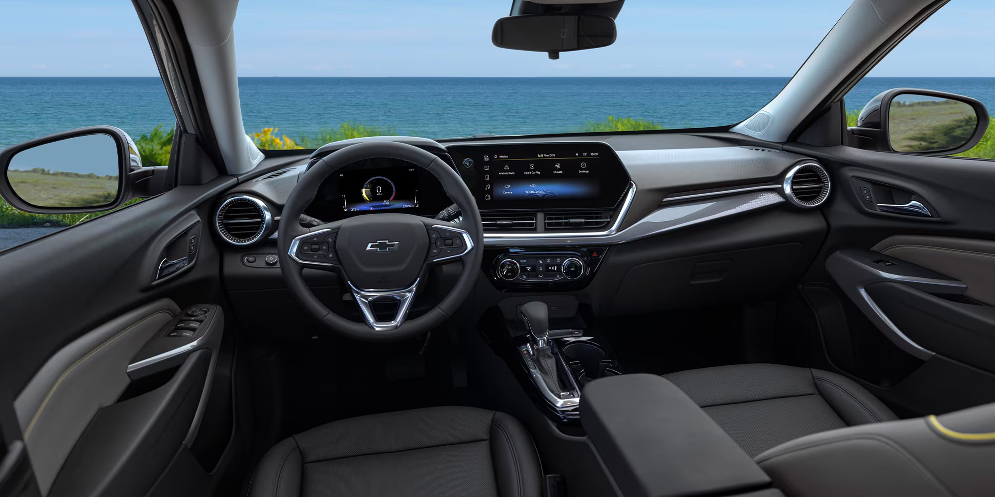Interior view of a Chevrolet Trax parked near the water