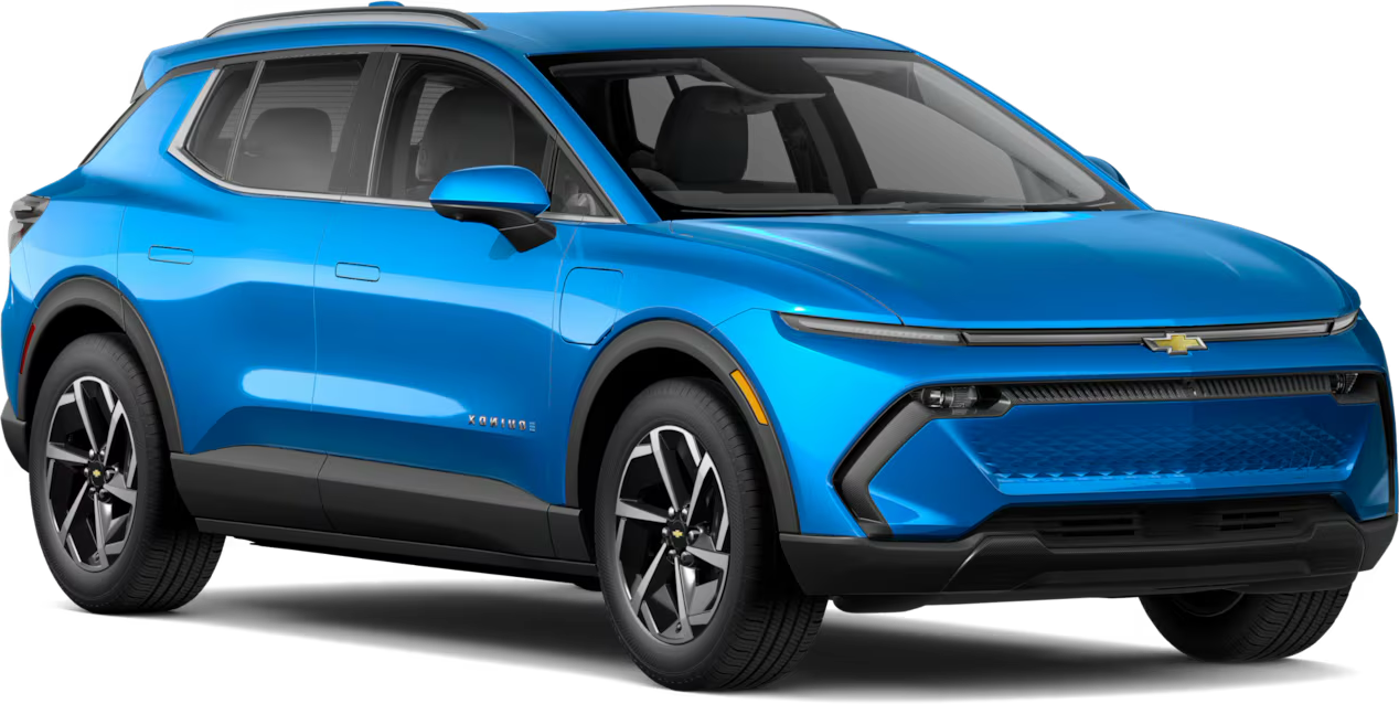 Bright blue Chevrolet Equinox EV against a white background.