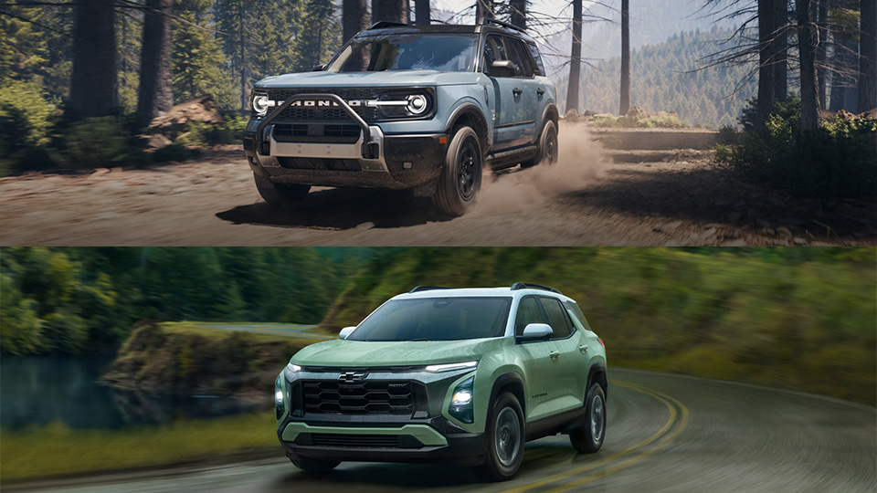 Ford Bronco Sport and Chevy Equinox in an outdoor setting