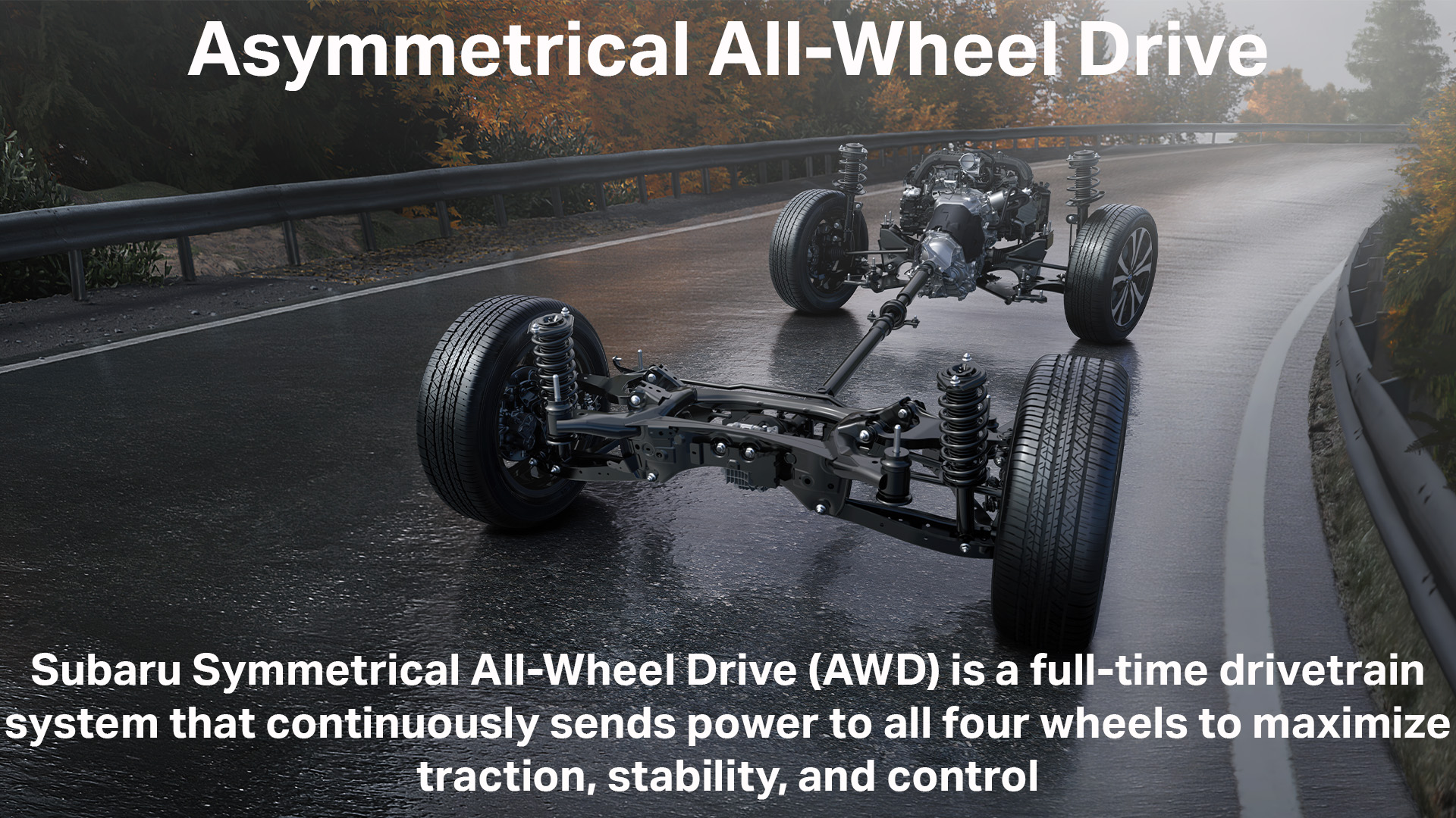 X-ray view of the Subaru Symmetrical All-Wheel Drive drivetrain.