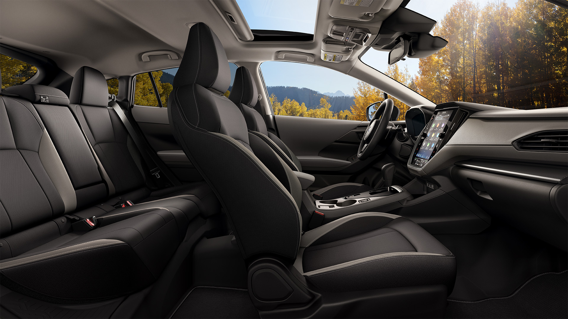 Interior shot of the 2026 Subaru Crosstrek Premium showing the 11.6-inch multimedia touchscreen.