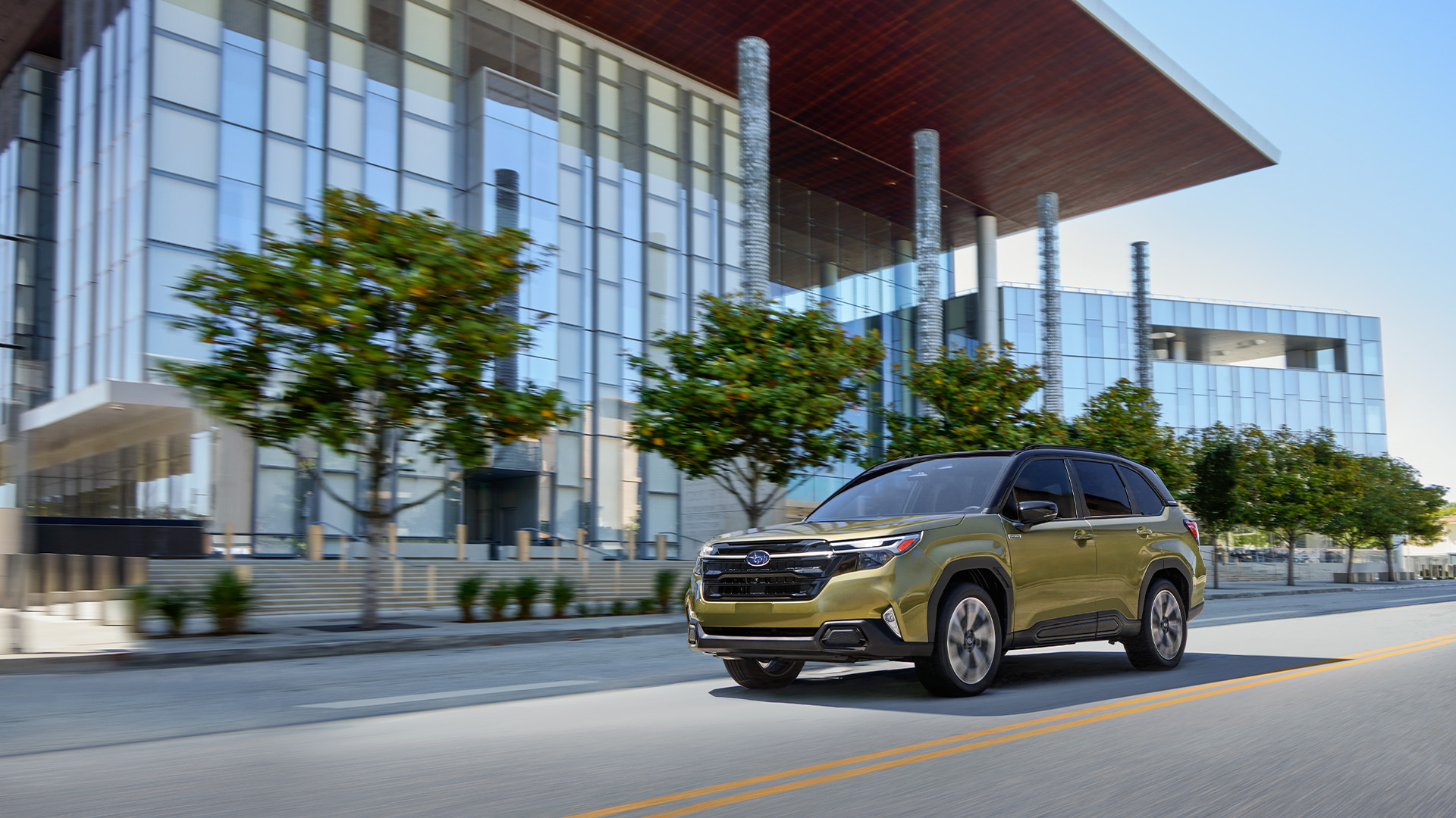 A dynamic shot of the 2026 Subaru Forester Hybrid traversing a scenic Missouri trail in spring.