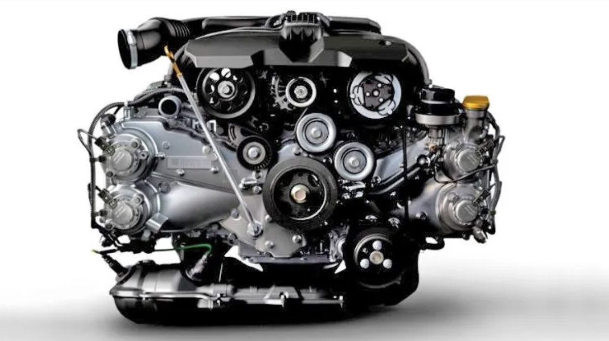 Diagram showing the integration of the Subaru Boxer engine with the hybrid electric motor.