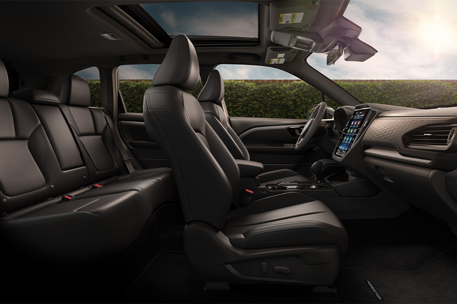 Close up of the refined 2026 Subaru Forester interior cabin with premium materials.