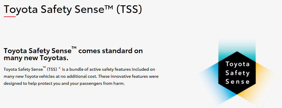 Diagrama de las funciones de seguridad del Toyota Safety Sense protegiendo a un vehículo en la carretera.