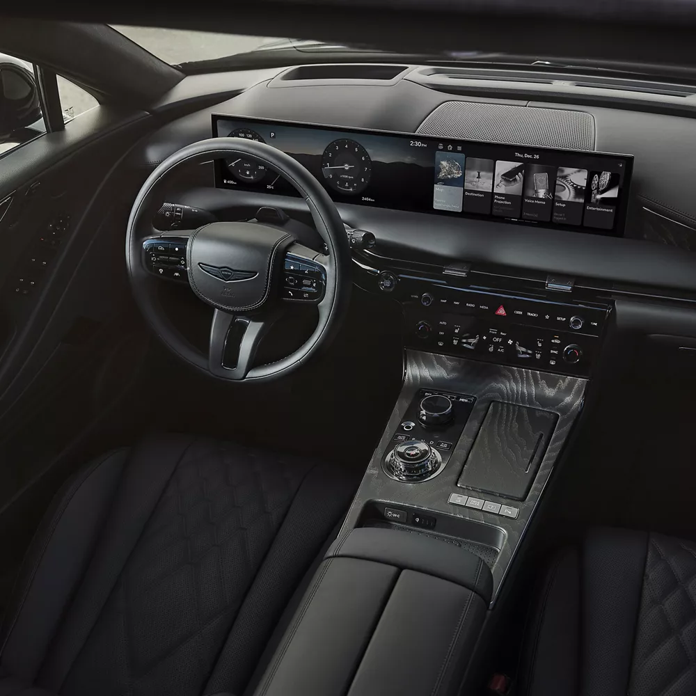 Genesis G80 driver assistance and dashboard technology display.