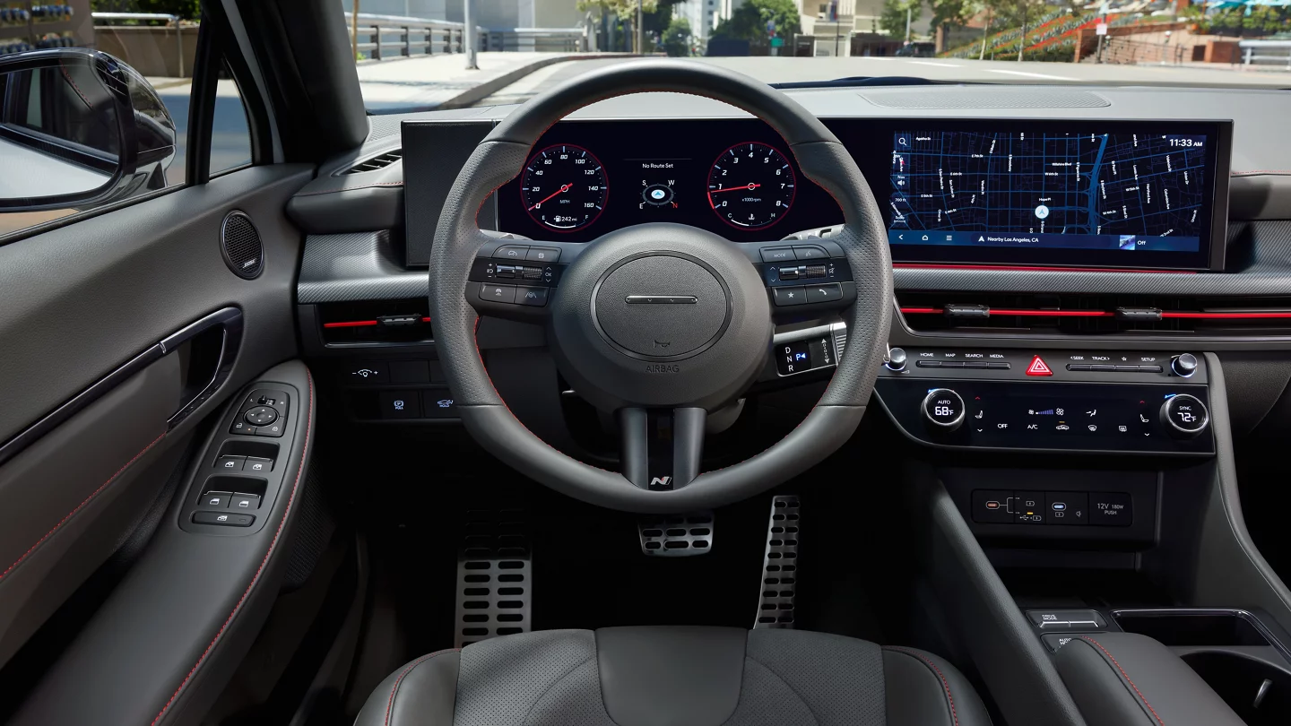 Hyundai Sonata interior touchscreen and navigation display.