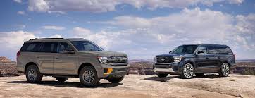 Front 3/4 view of the 2026 Ford Expedition in a scenic suburban setting