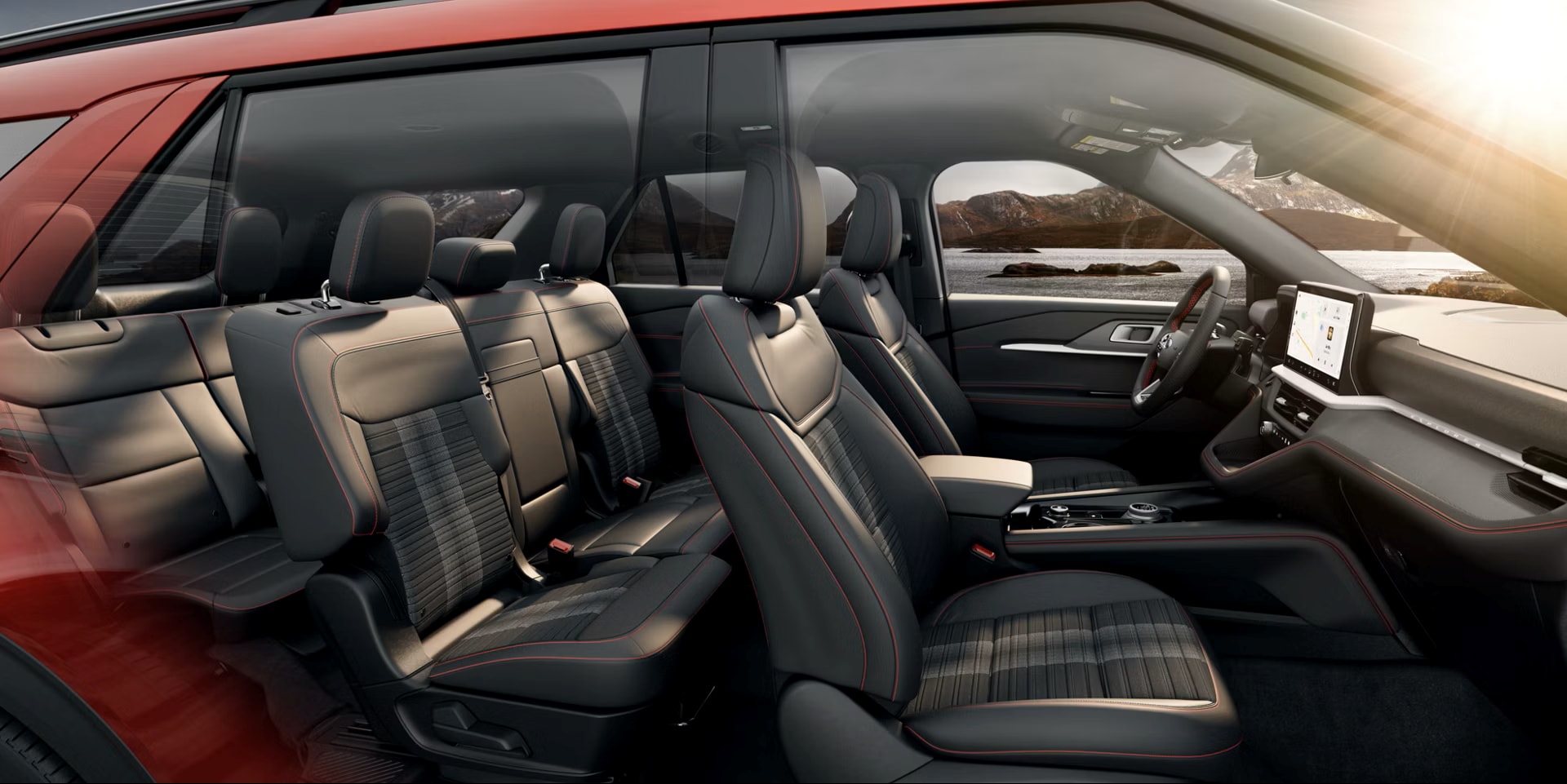 Interior view showing the three-row seating and cargo space