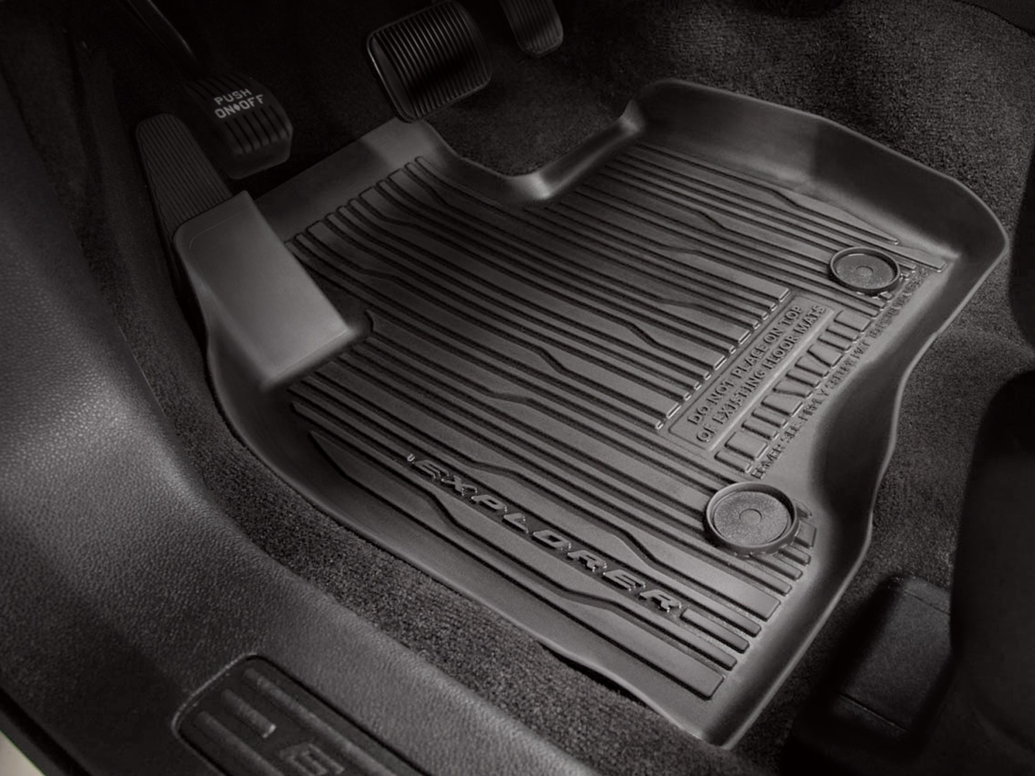 Durable all-weather floor liners protecting the Explorer interior