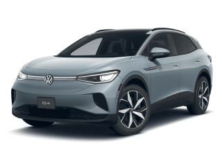 Gray Volkswagen ID.4 electric SUV on a solid dark green background.